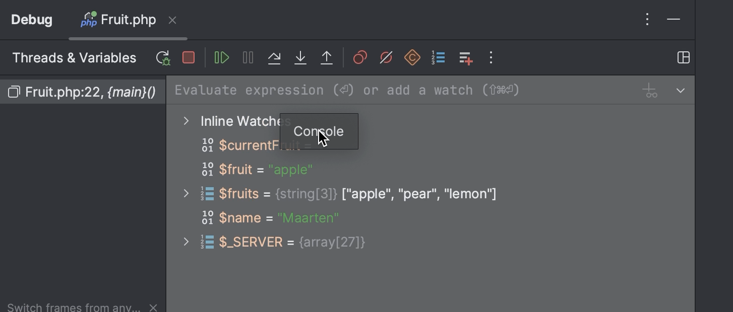 Debug tool window | PhpStorm Documentation