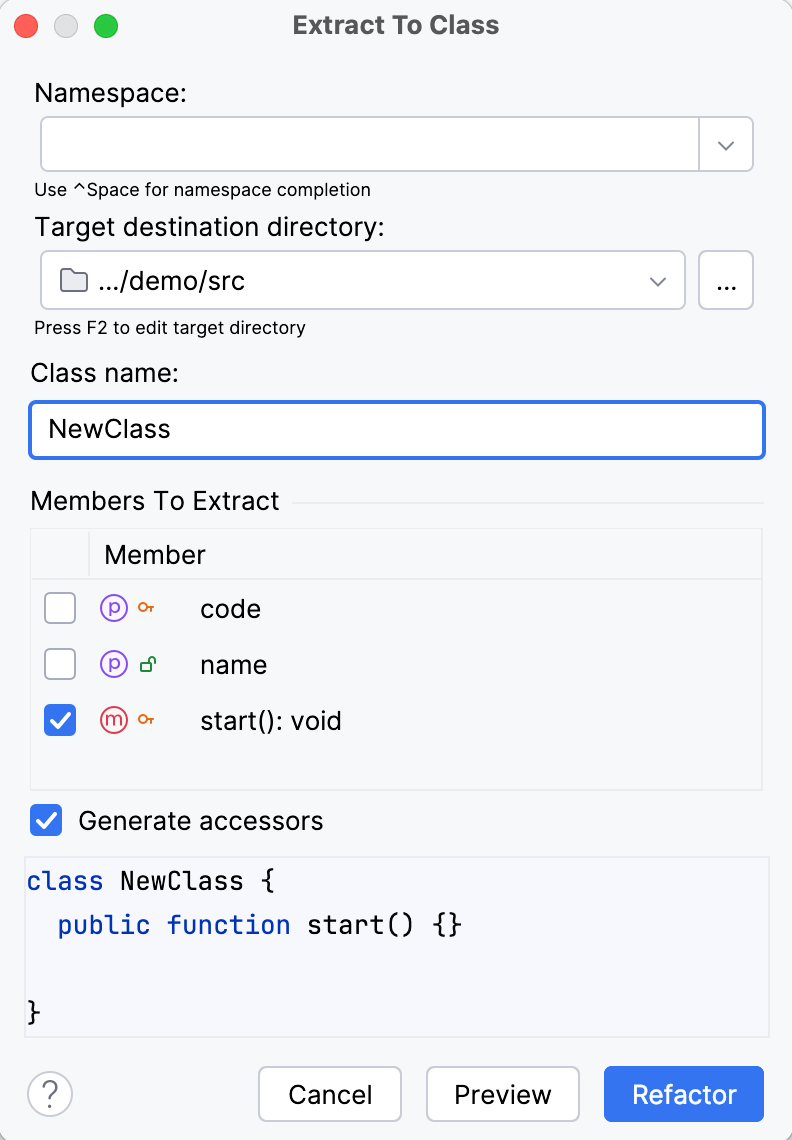 PhpStorm. Extract class refactoring PhpStorm. Extract class refactoring