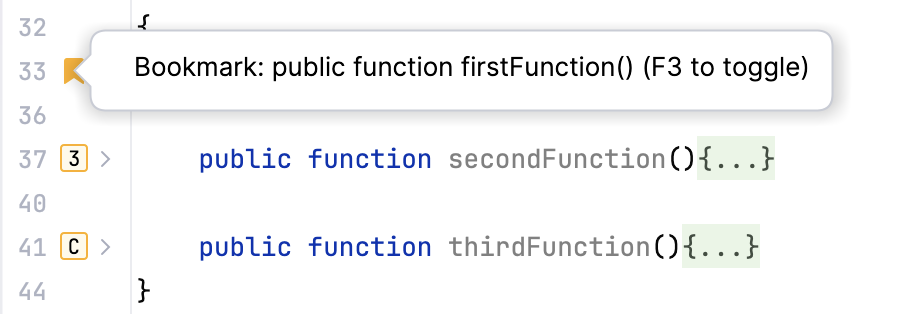 Different types of bookmarks in the gutter
