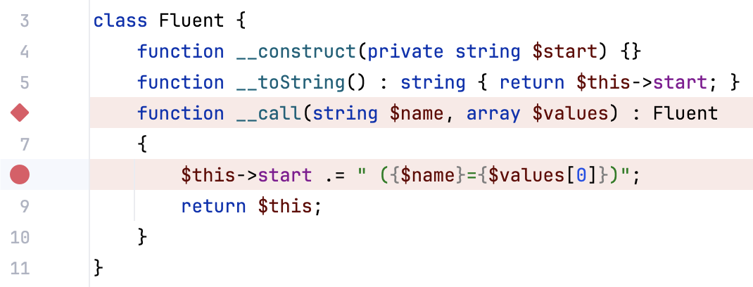 Different types of breakpoints in the editor