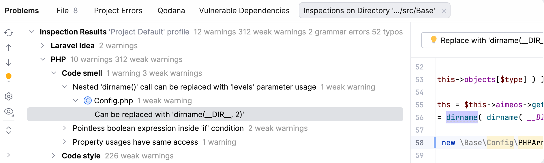 Inspection results tab