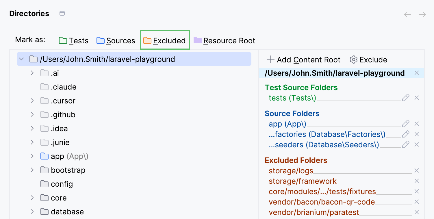 Mark directory as excluded