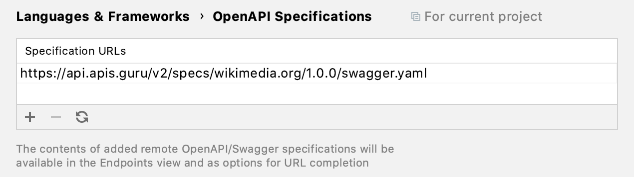 The OpenAPI Specification settings The OpenAPI Specification settings