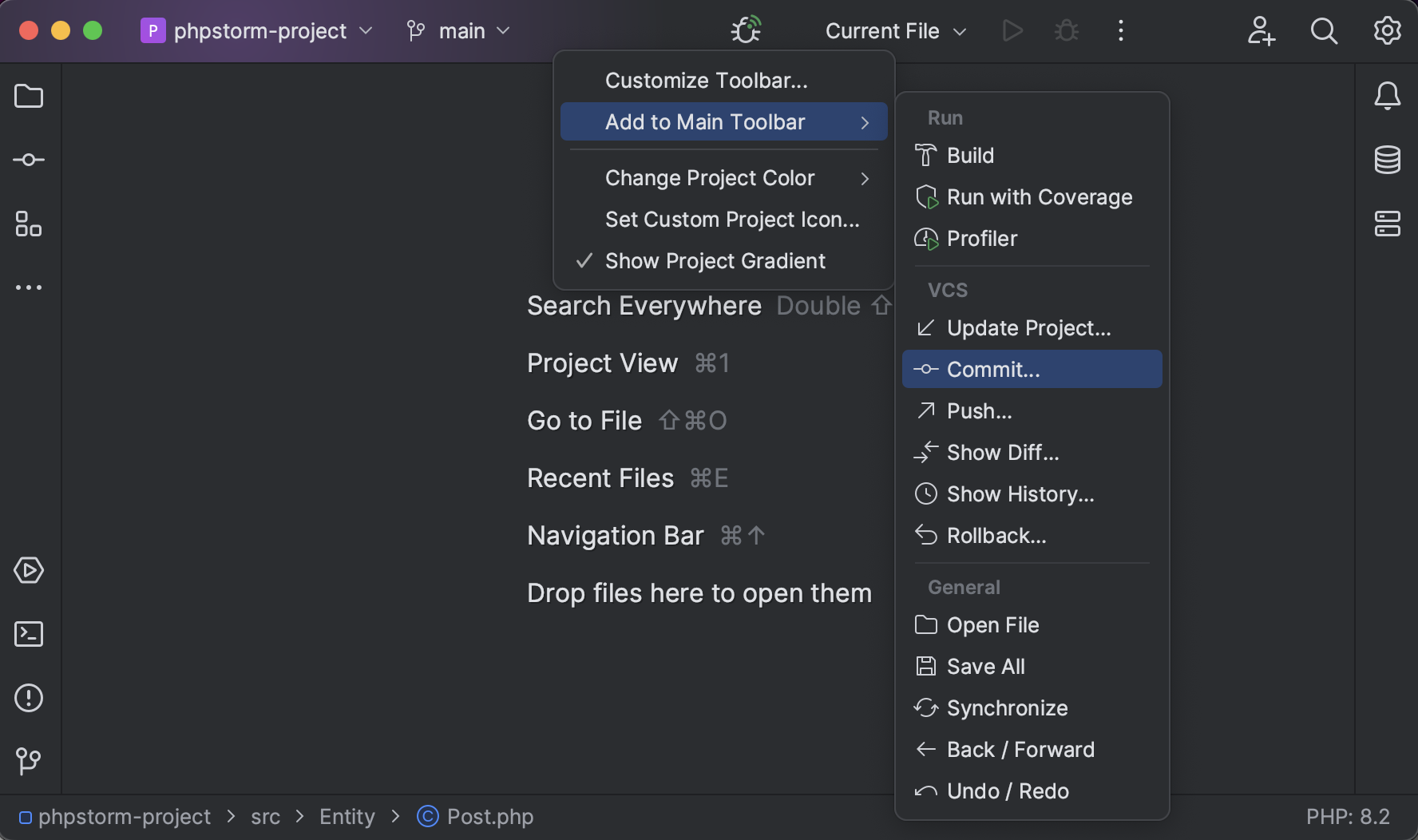 Menus and toolbars | PhpStorm Documentation