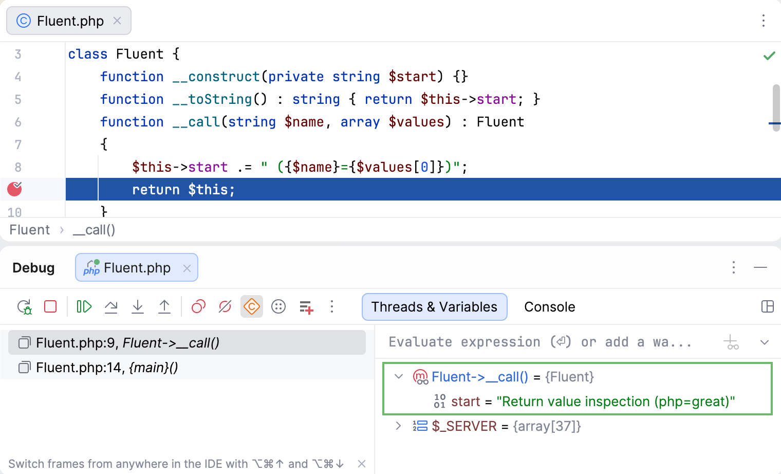 Run return value debugging