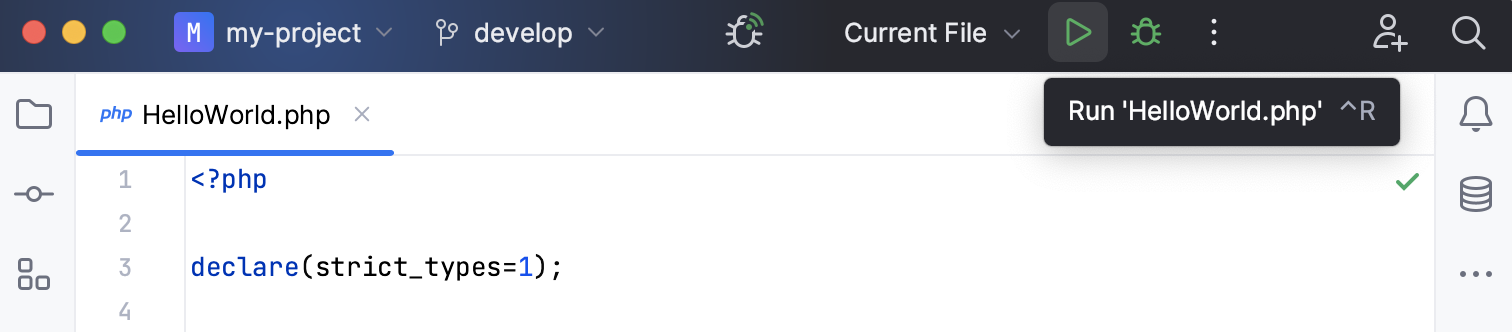 Running a single file from the toolbar Running a single file from the toolbar