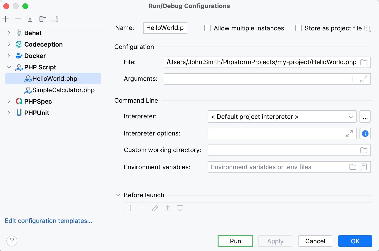 Run/debug configuration: the Run button Run/debug configuration: the Run button