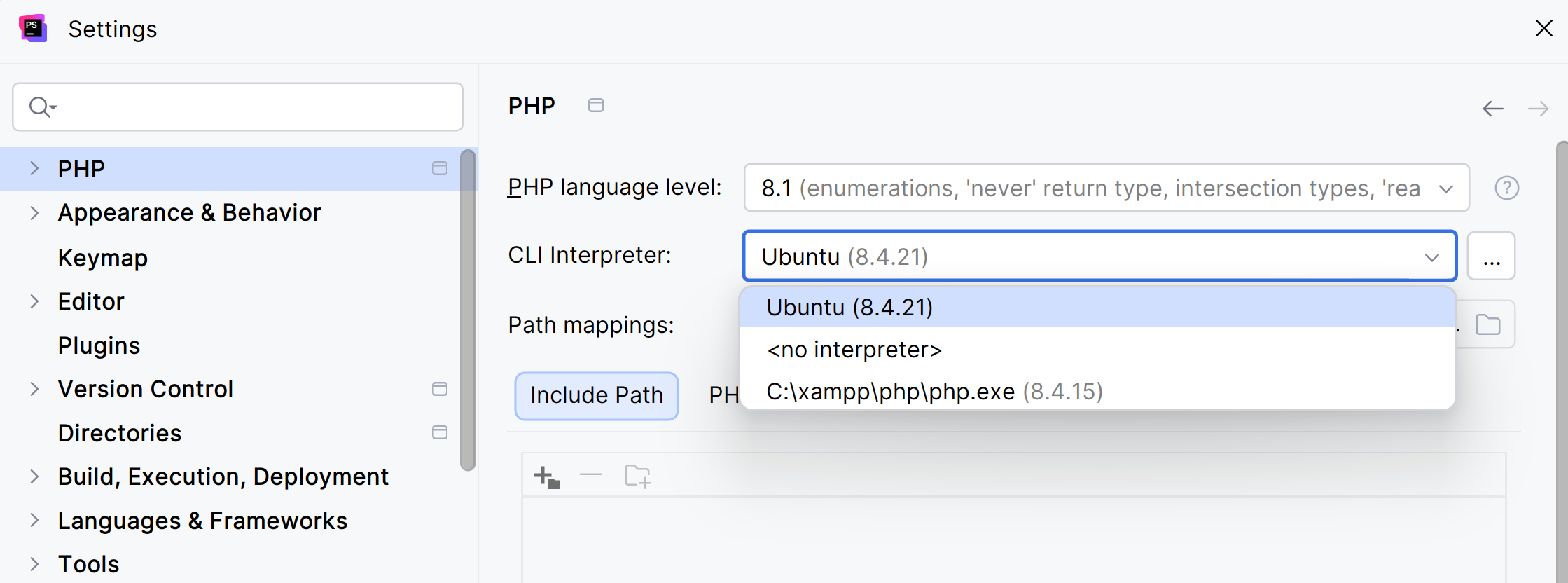 Ps select php interpreter wsl Ps select php interpreter wsl