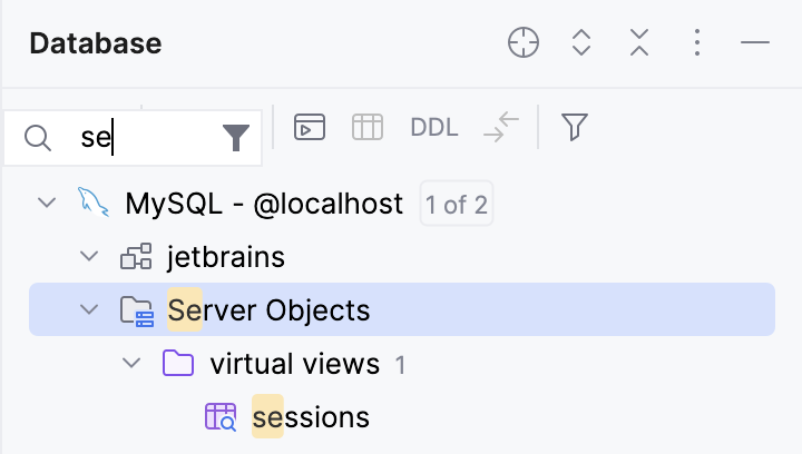 Speed Search in a tool window Speed Search in a tool window