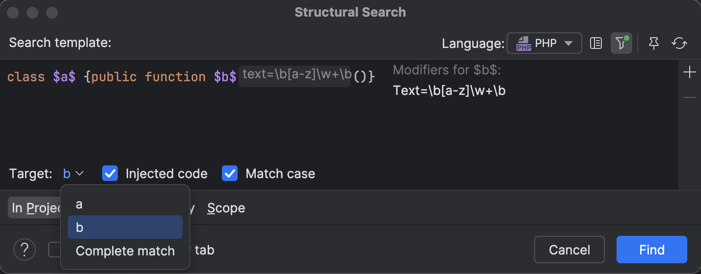 Structural search and replace | PhpStorm Documentation