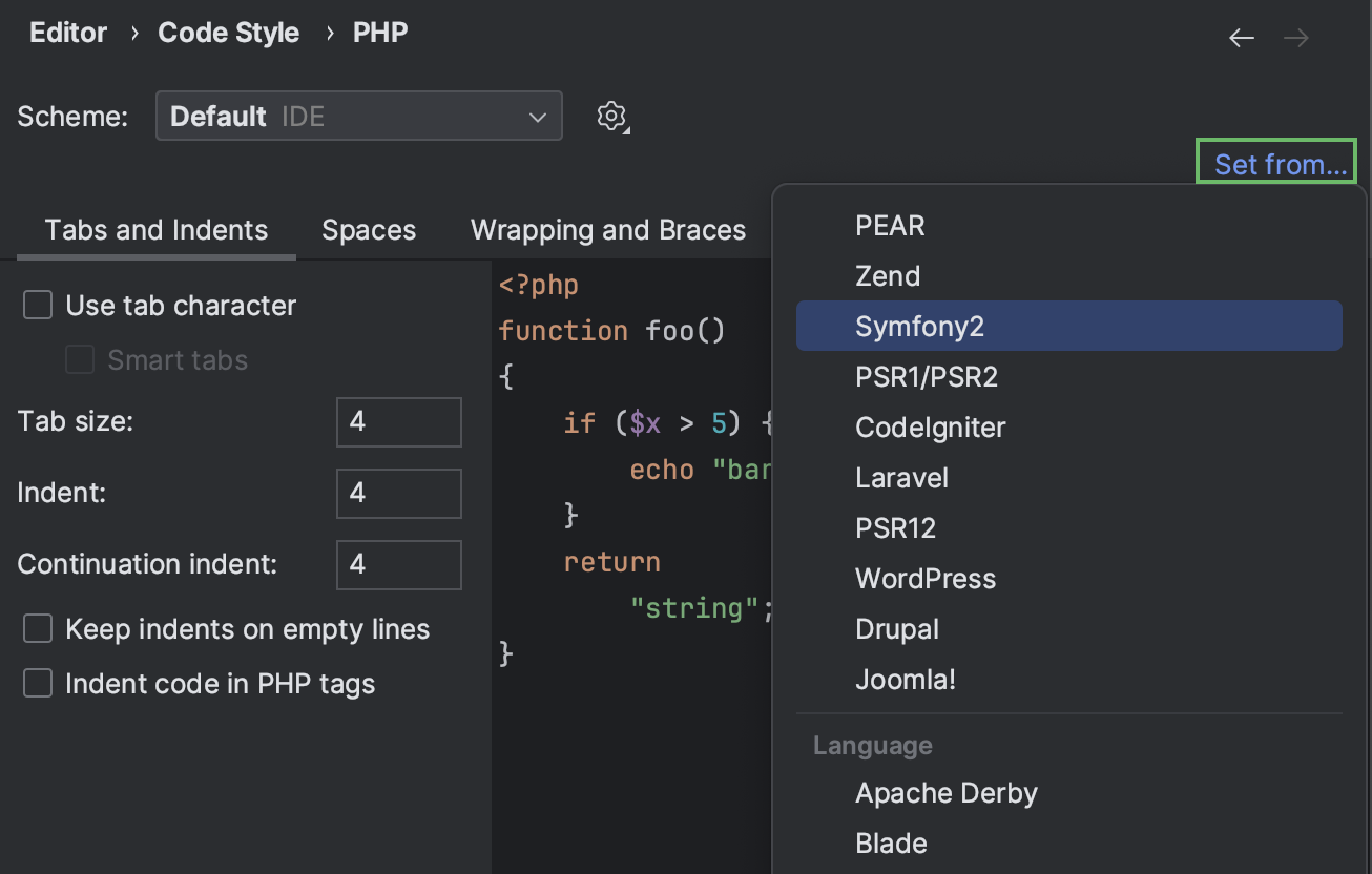 Symfony コードスタイル | PhpStorm ドキュメント