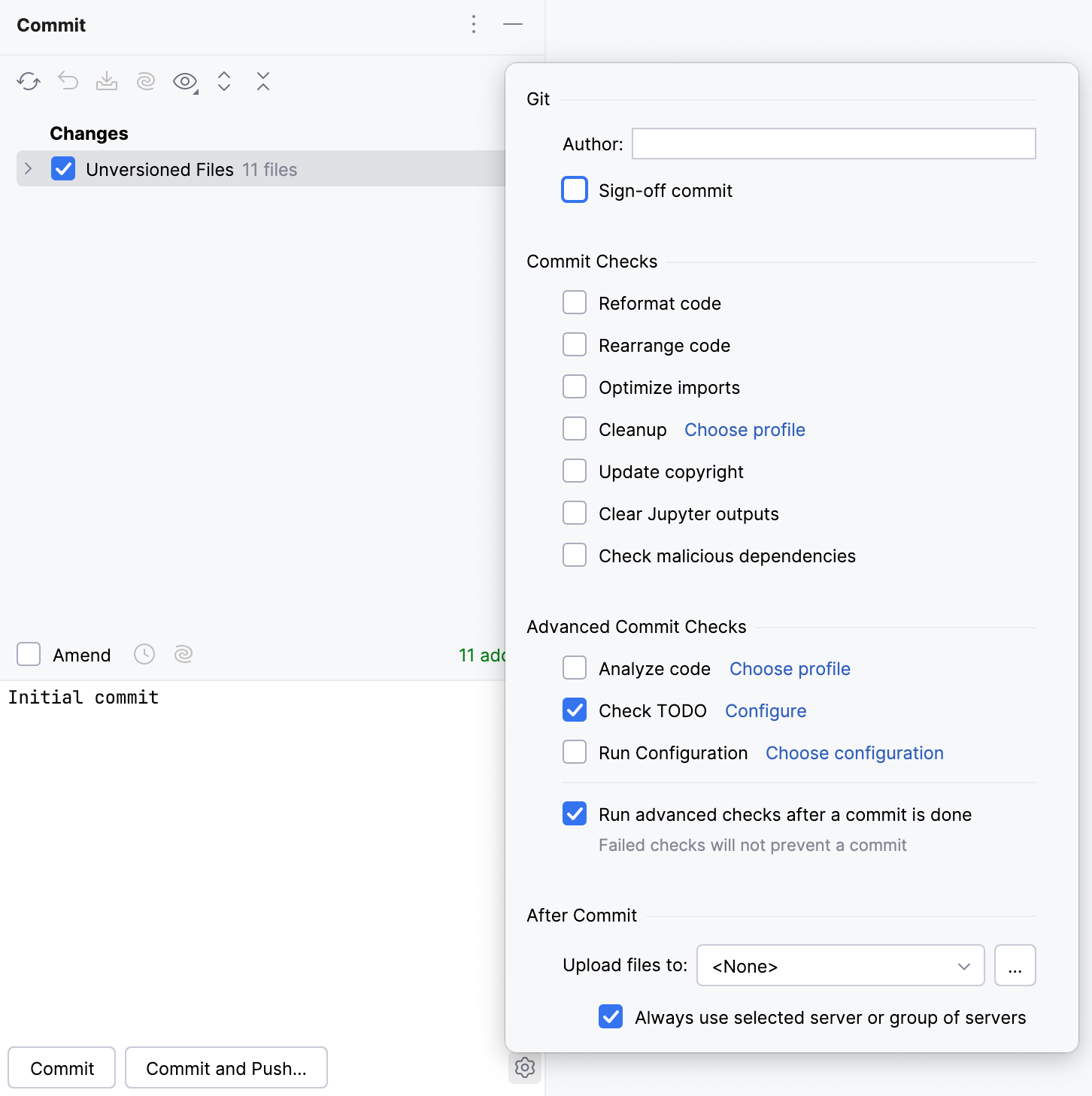 高级提交选项弹出窗口