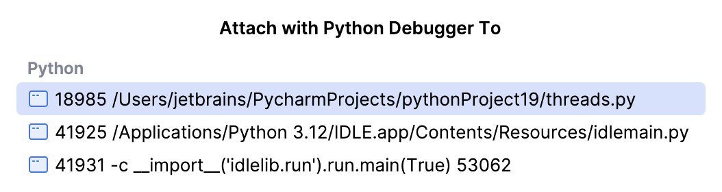 选择要附加的进程 选择要附加的进程