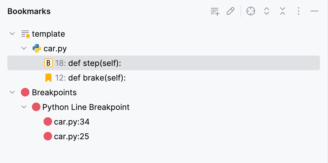 Bookmarks tool window Bookmarks tool window