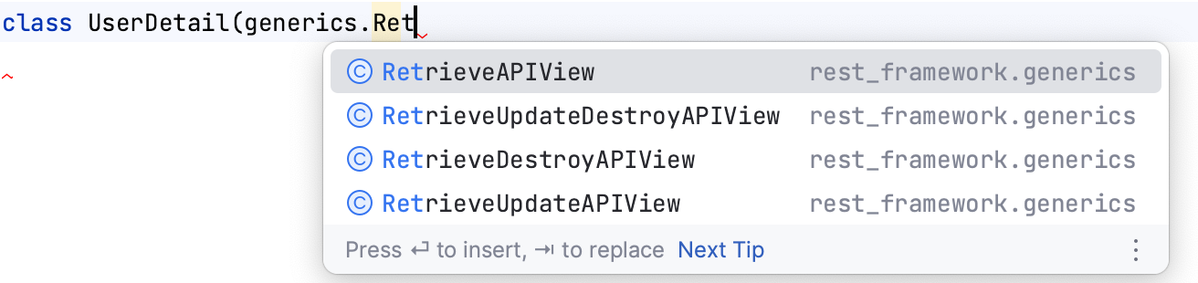 Code completion for the view.py Code completion for the view.py