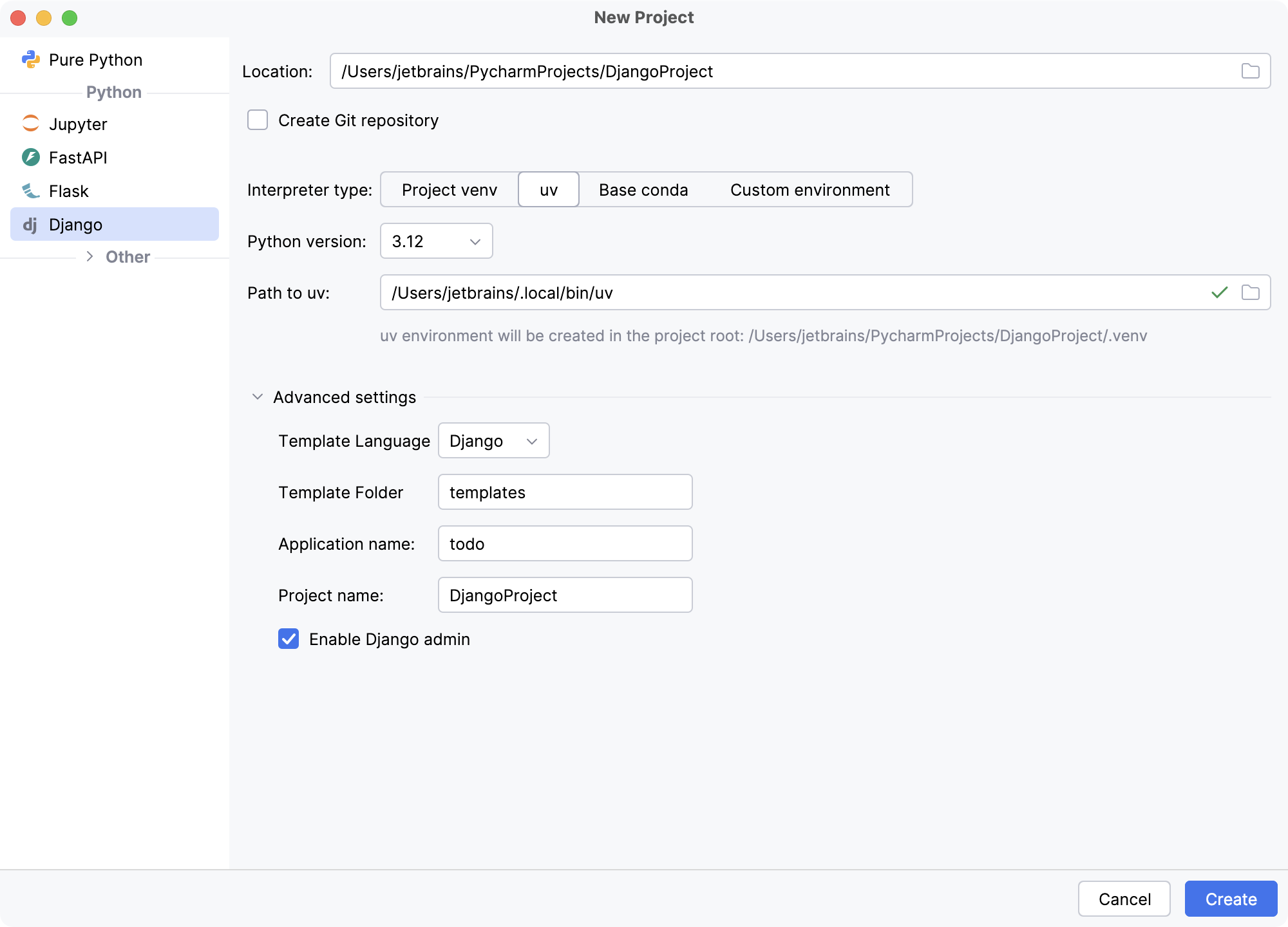 Create a Django project