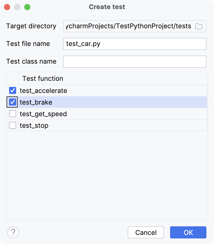 Create test dialog Create test dialog