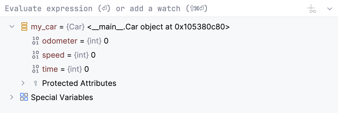 Variables pane Variables pane