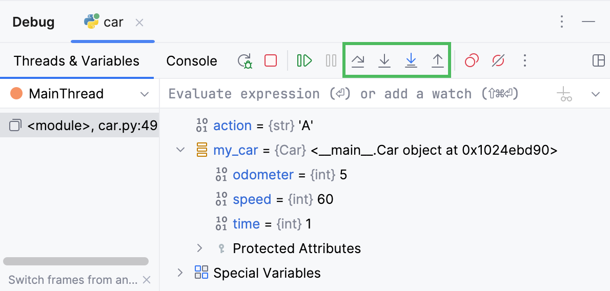 Debug tool window Debug tool window