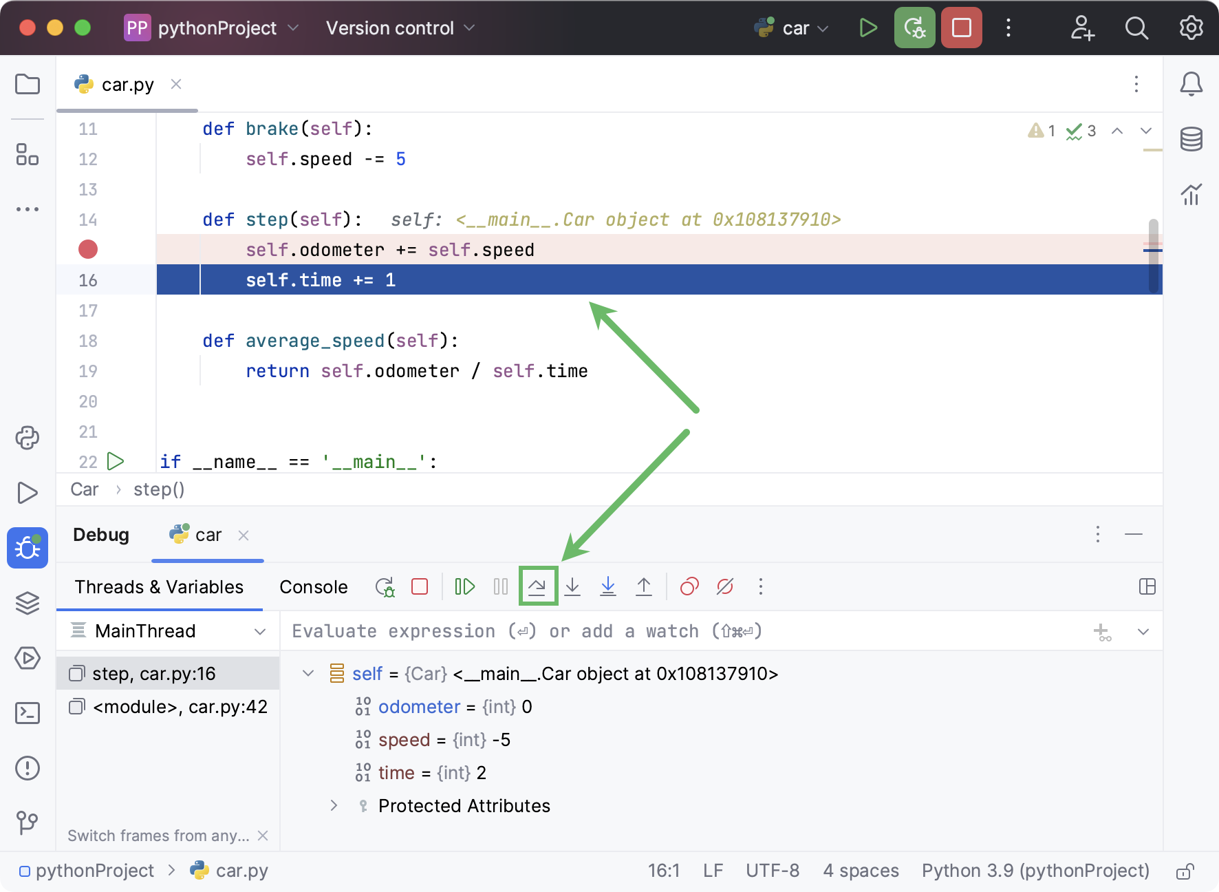 Stepping over during the debugging Stepping over during the debugging