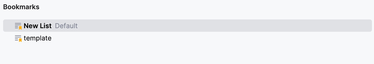 “书签”工具窗口中的默认列表