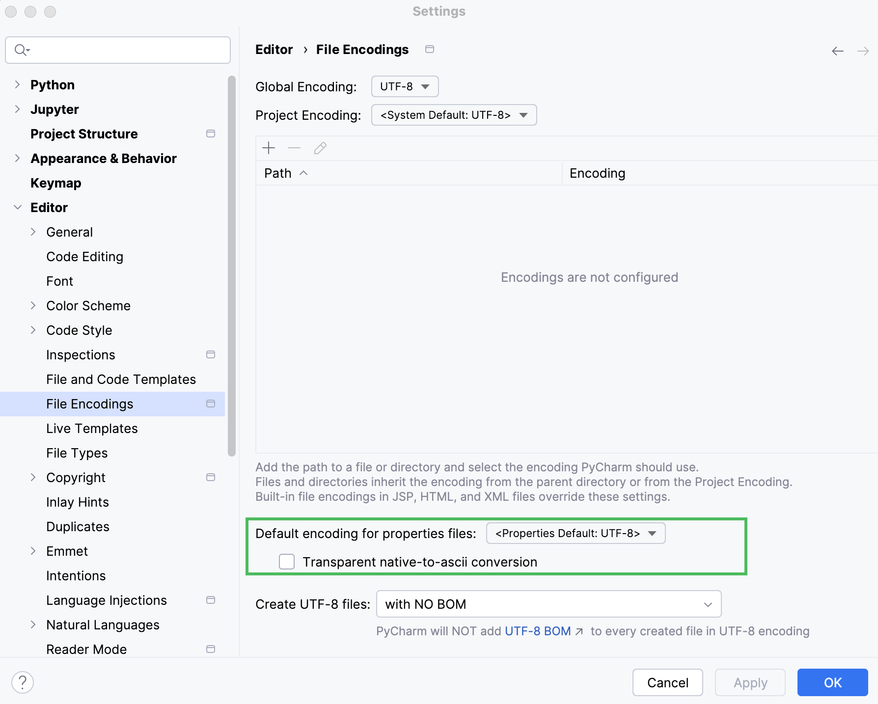 The default properties file encoding setting