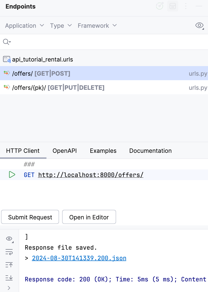HTTP 客户端选项卡