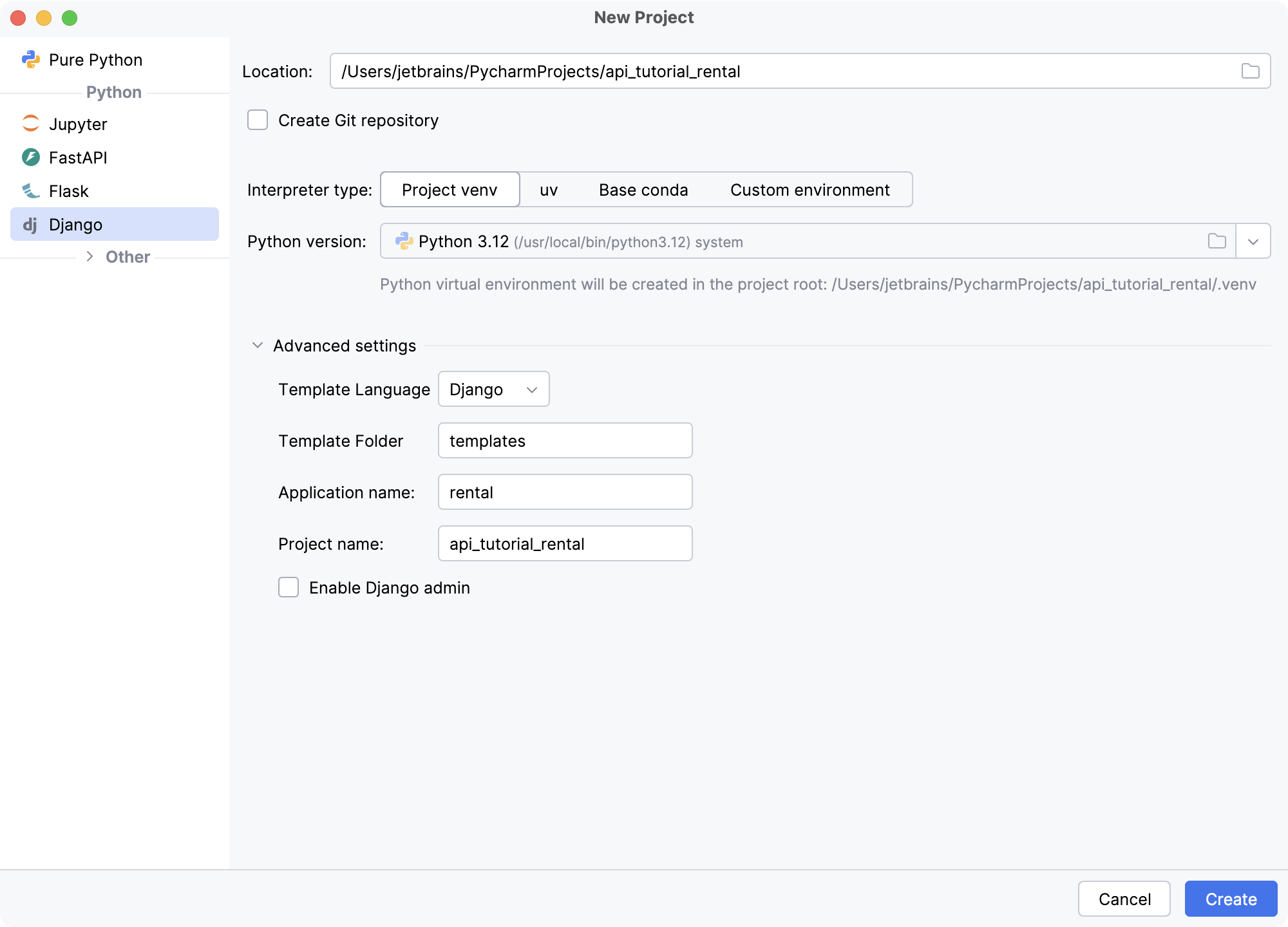 新建项目对话框