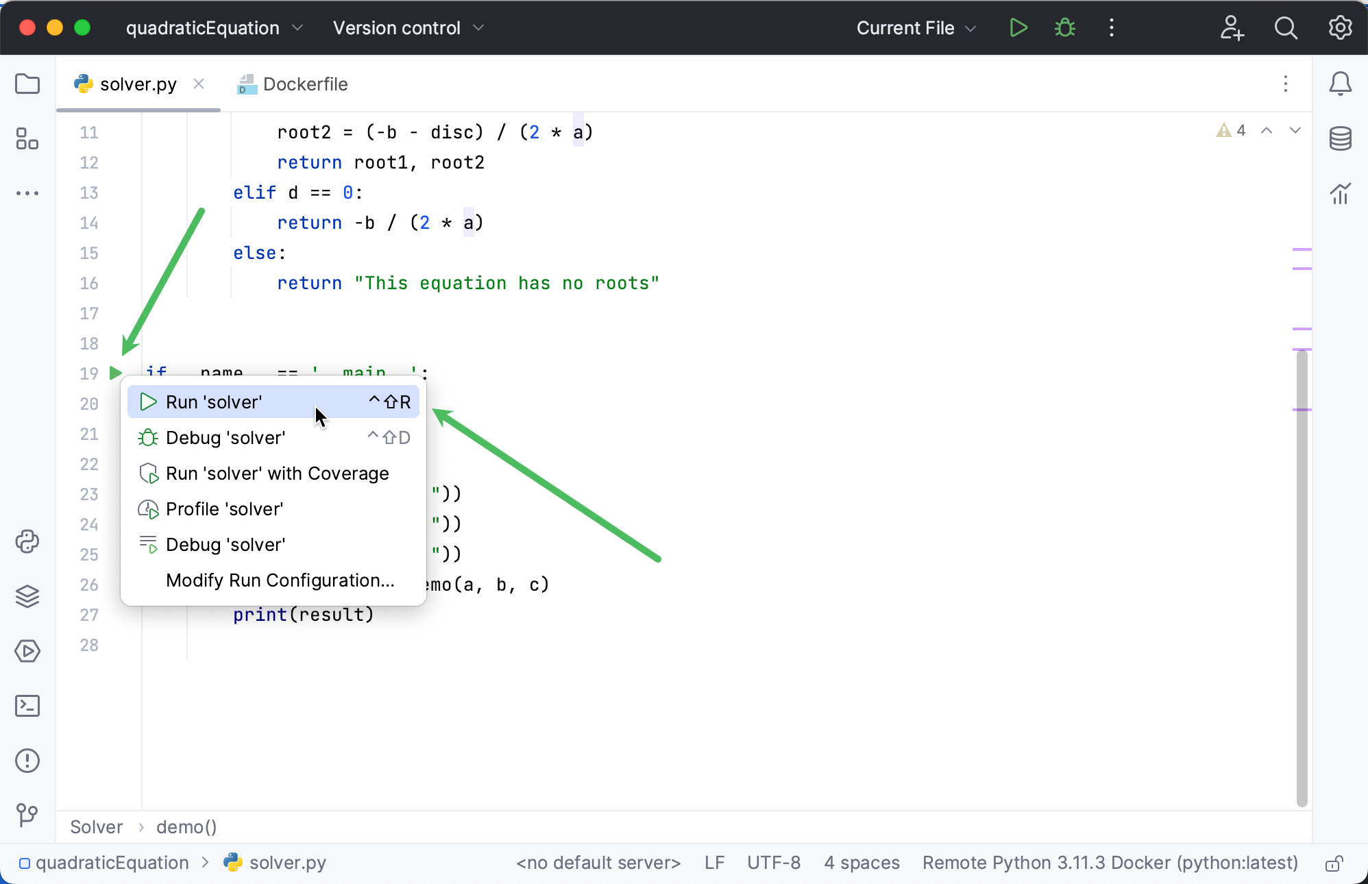 Run context menu Run context menu