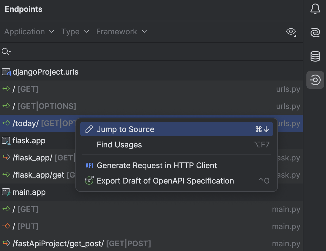 Endpoints 工具窗口 | PyCharm 文档