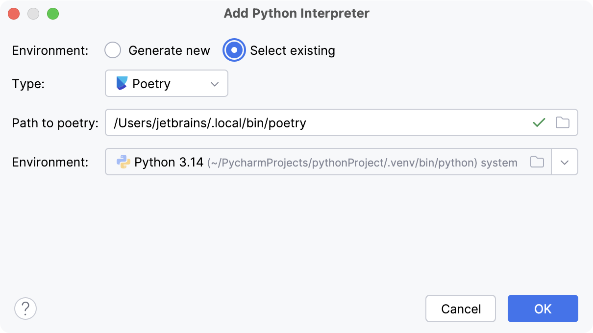 Select existing poetry environment Select existing poetry environment