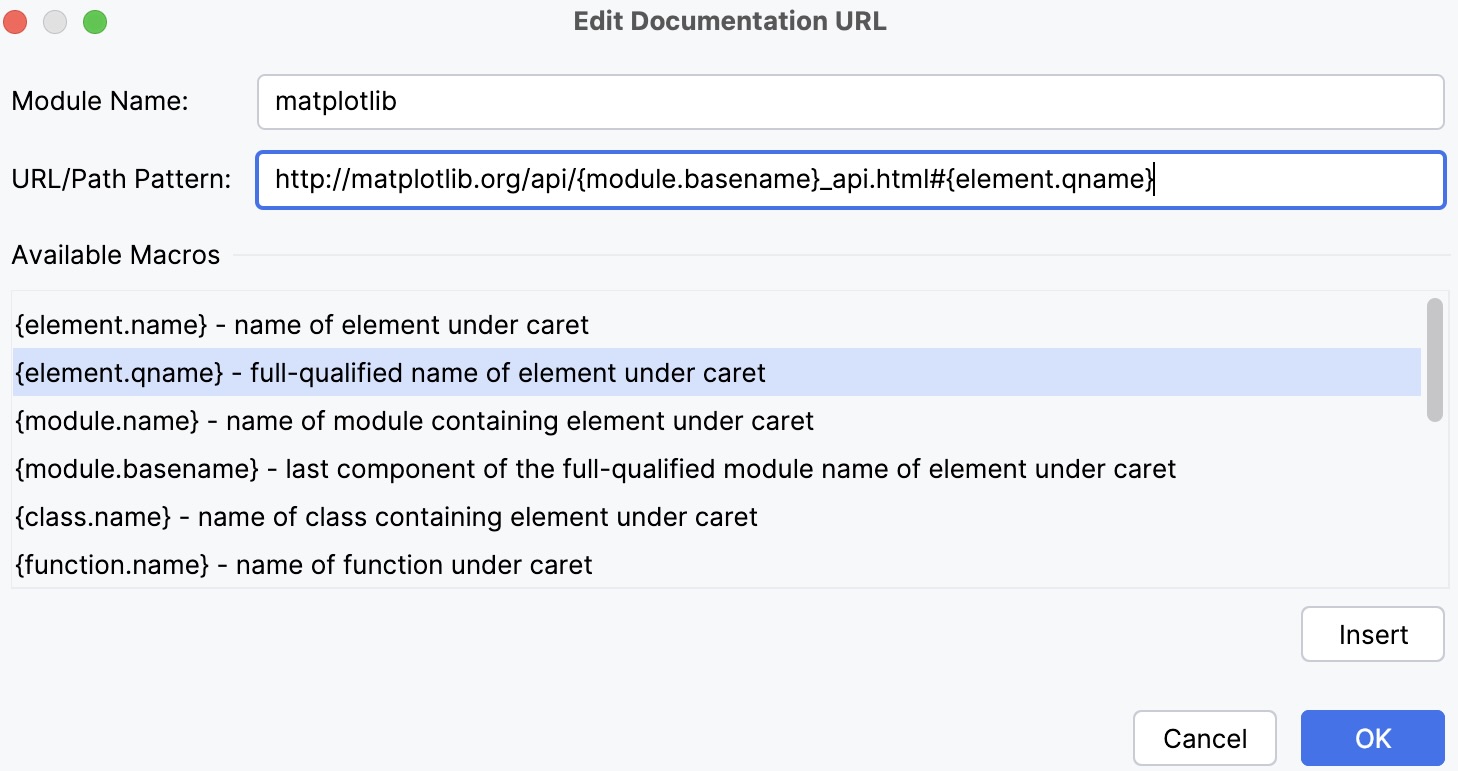 Modifying the URL for the matplotlib documentation