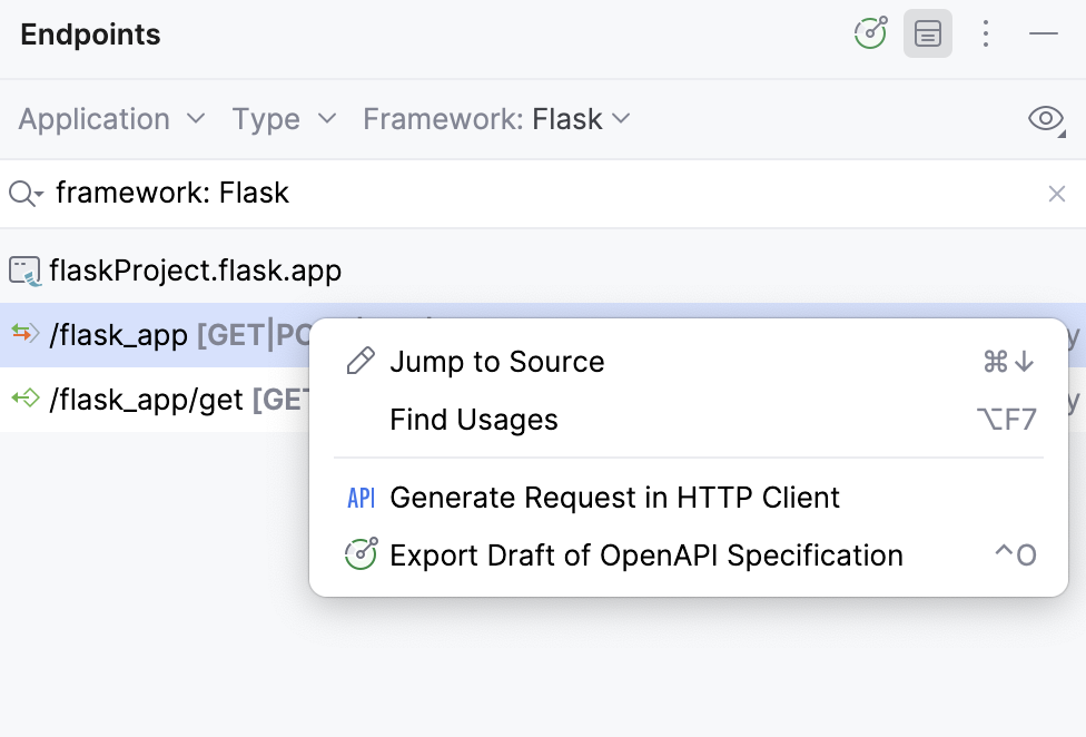 Endpoint context menu Endpoint context menu