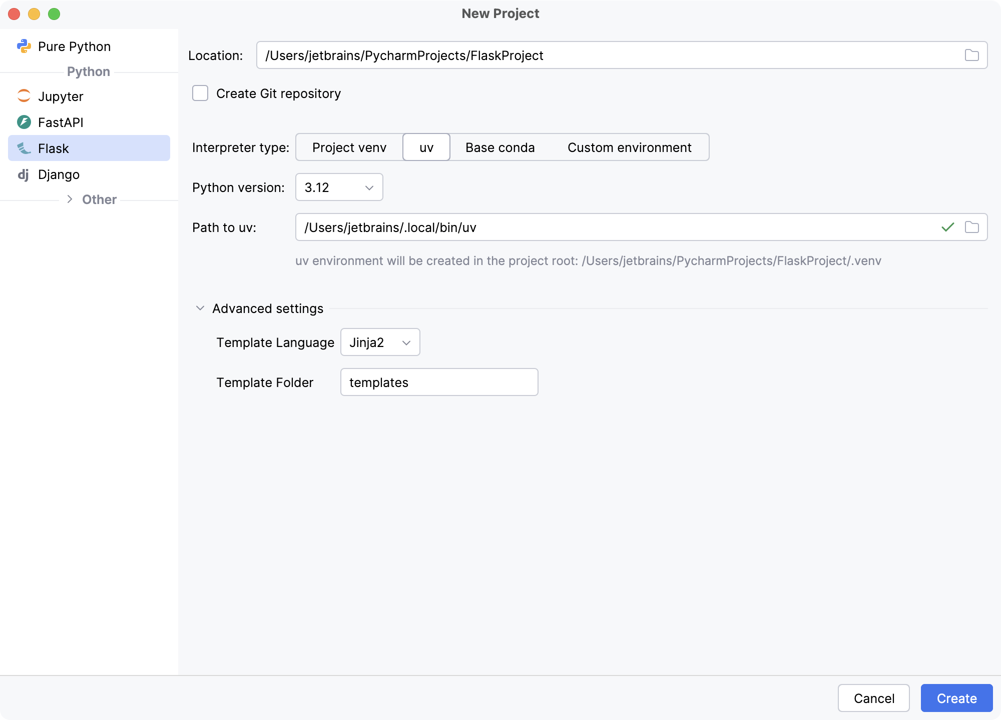 Create a Flask project