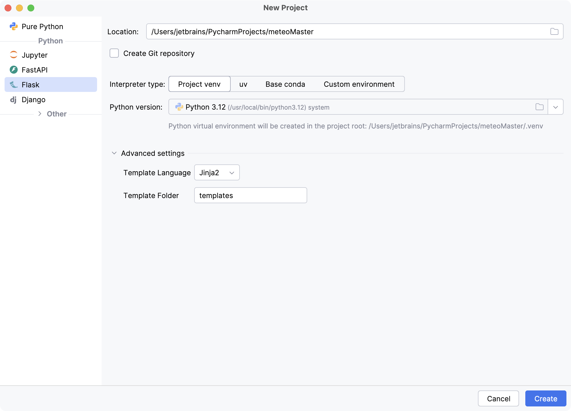 Creating a new Flask project Creating a new Flask project