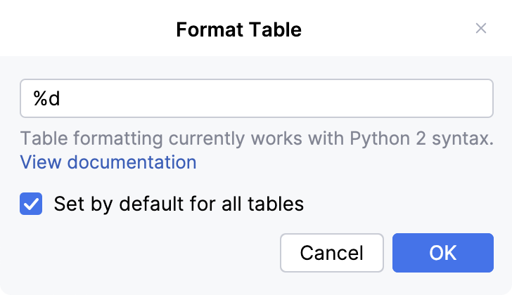 Dialog with the input field for the format Dialog with the input field for the format