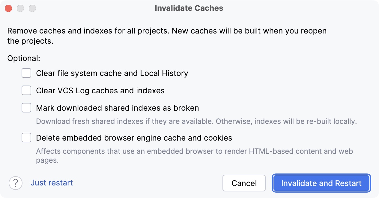 Invalidate Caches dialog