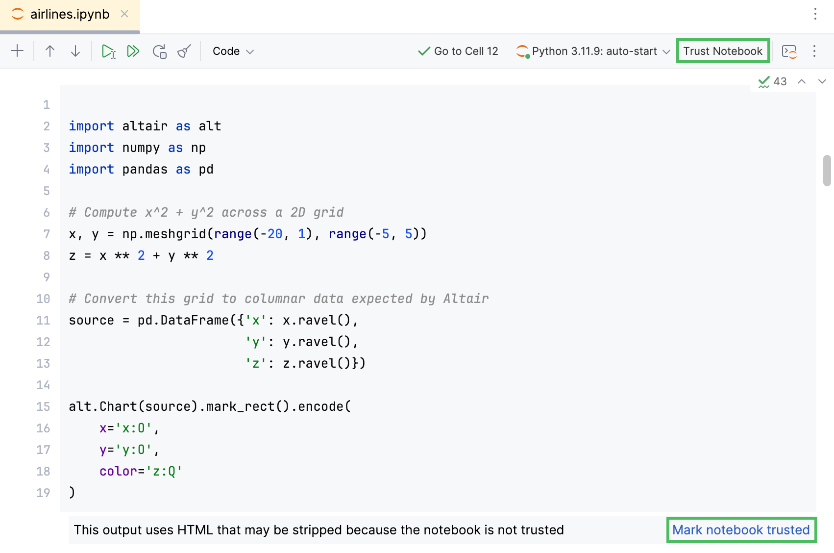 Making the notebook trusted