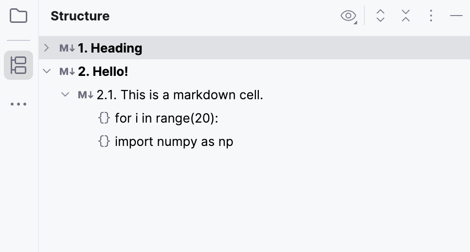 Structure tool window for Jupyter