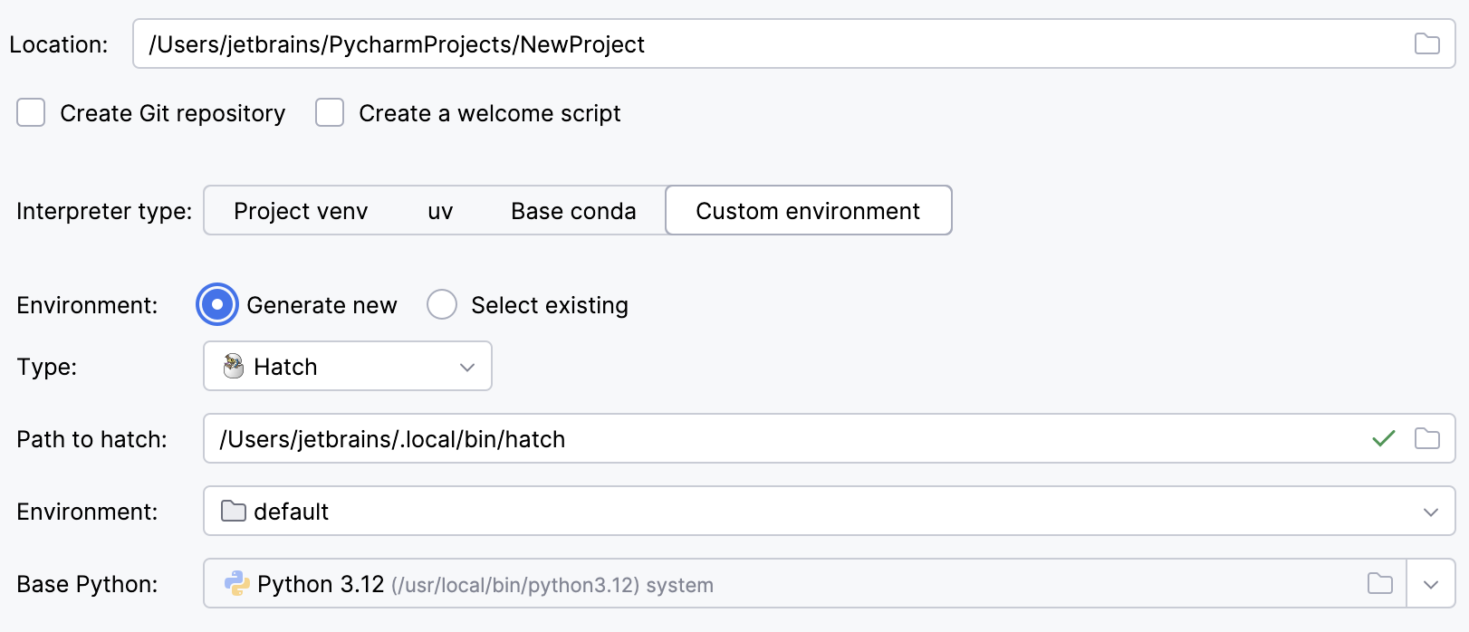 Create a project with Hatch