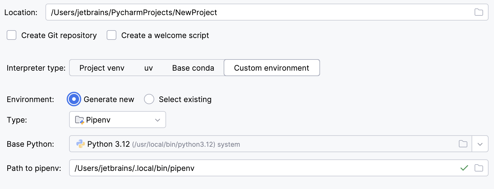 Create a project with Pipenv