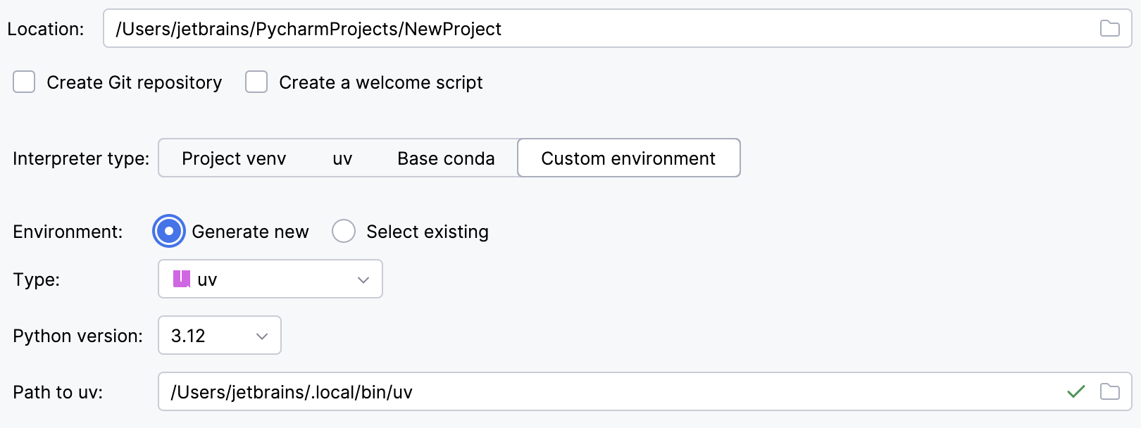 Create a project with uv