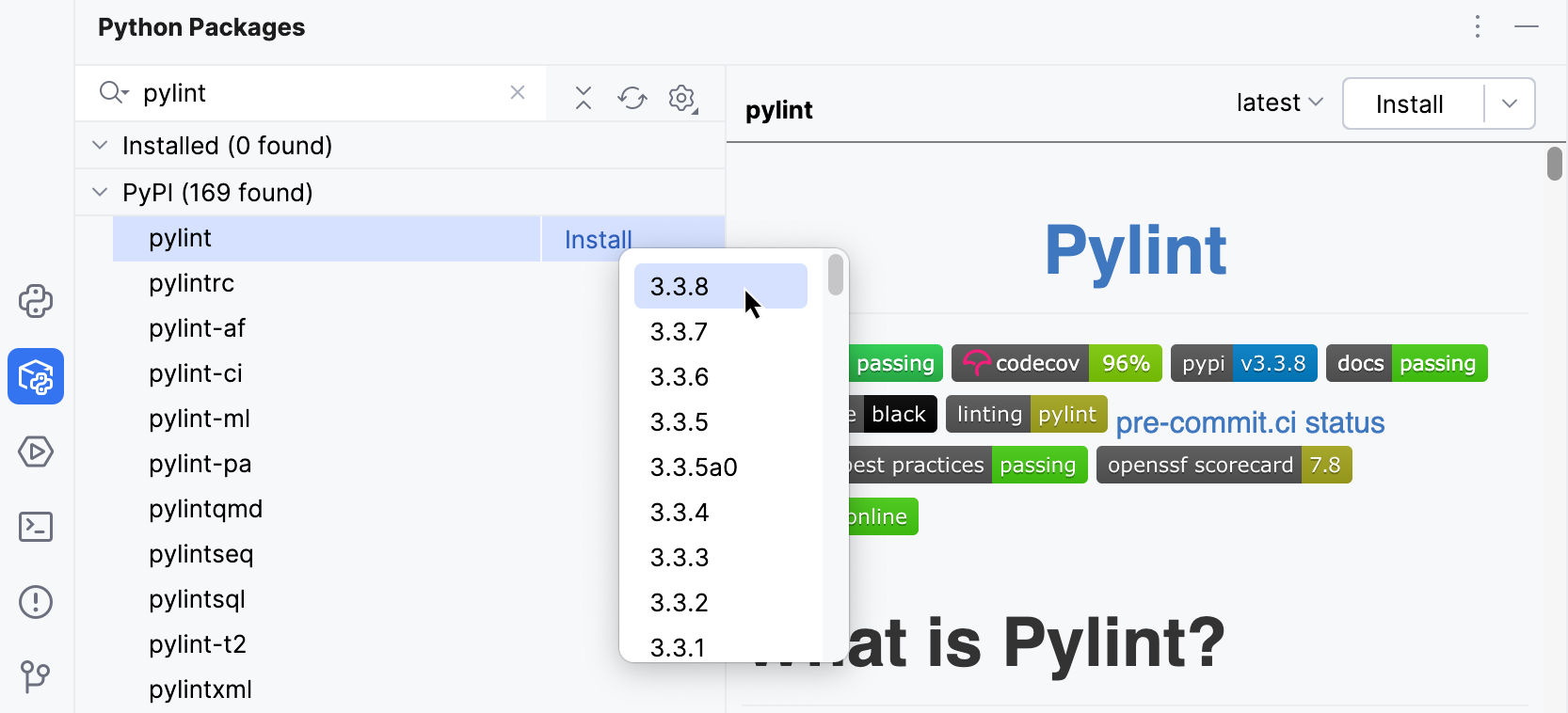 Installing pylint