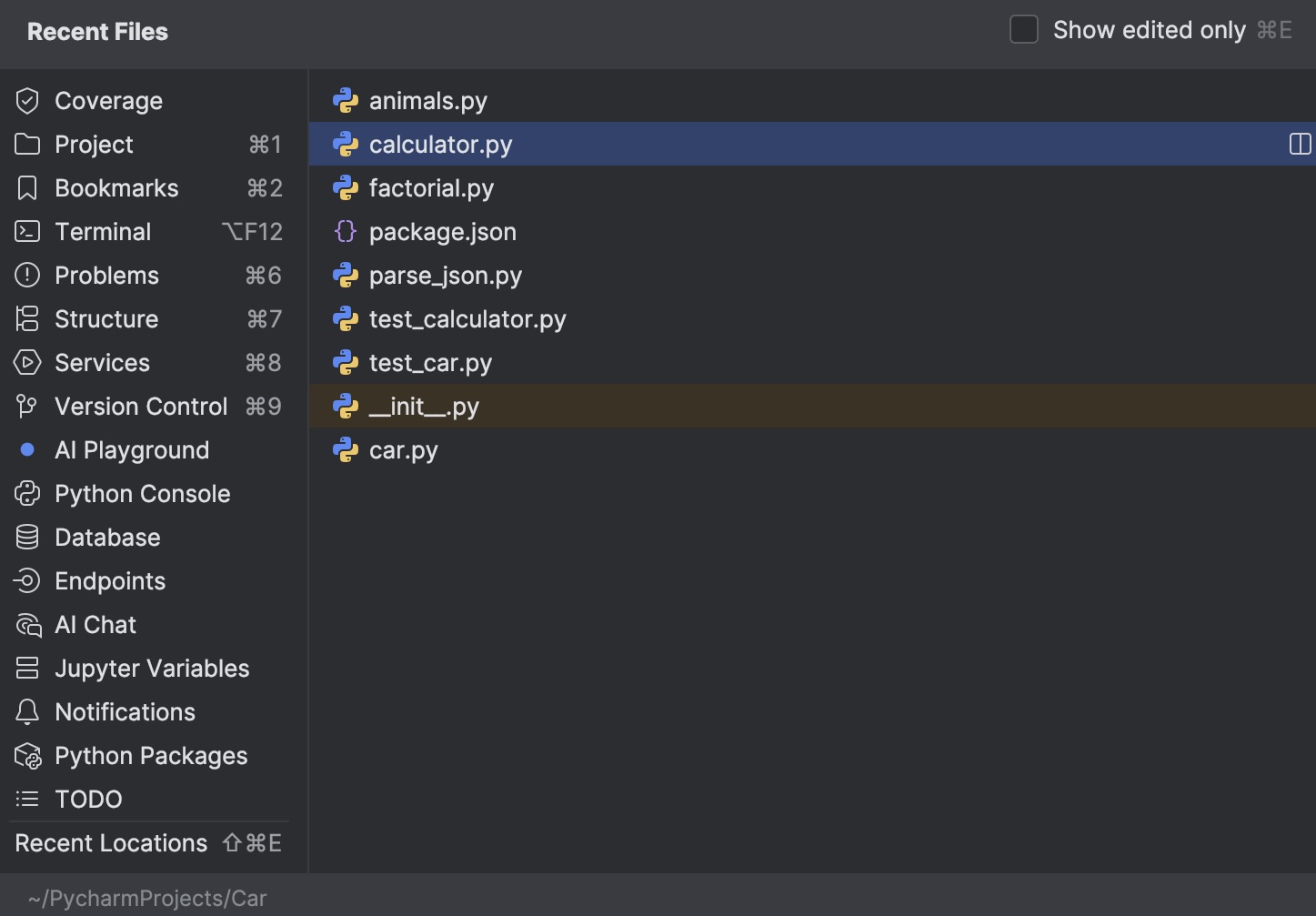 第 1 部分。 按名称查找、最近使用以及在任何位置搜索 | PyCharm 文档