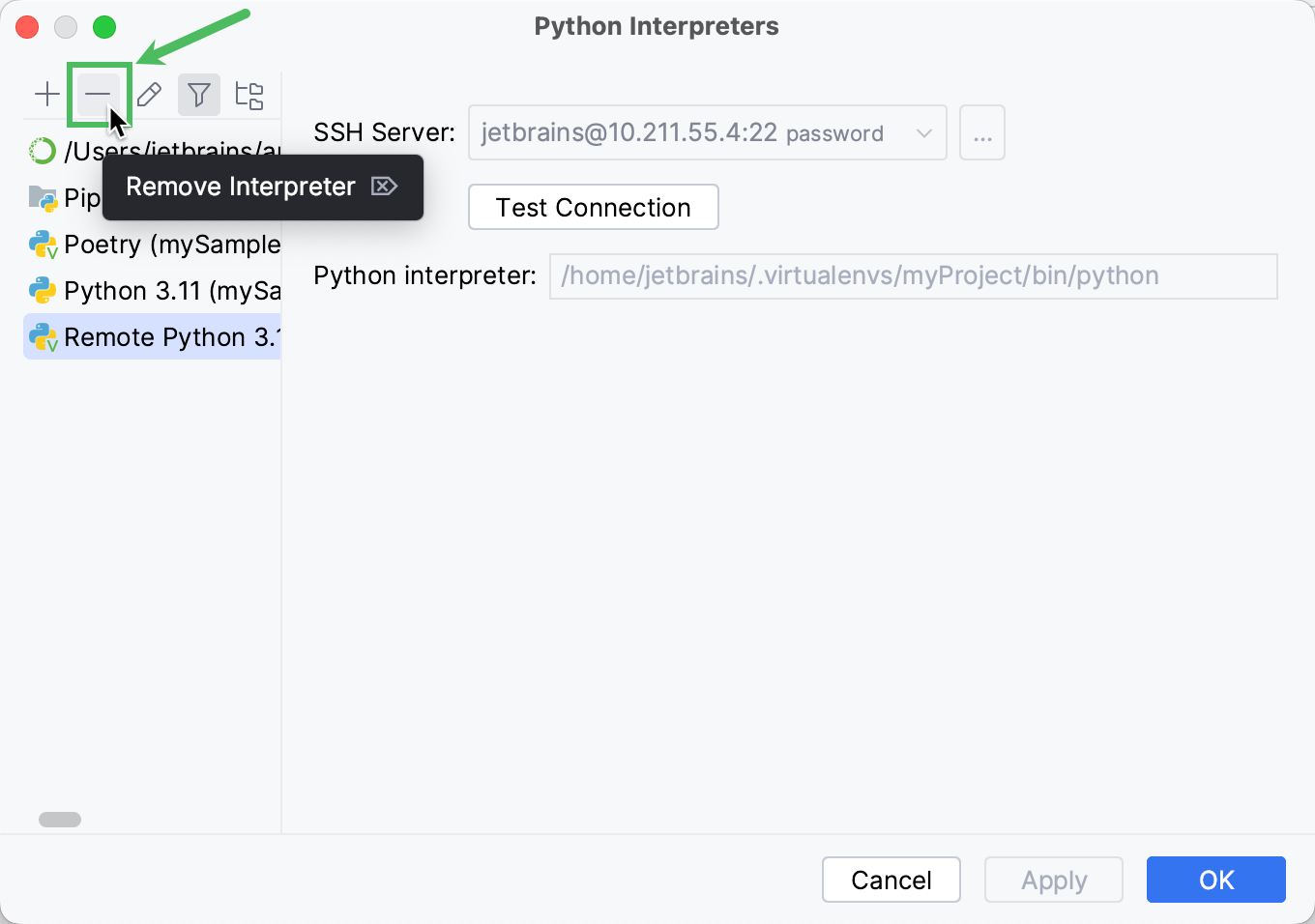 Remove a Python interpreter Remove a Python interpreter