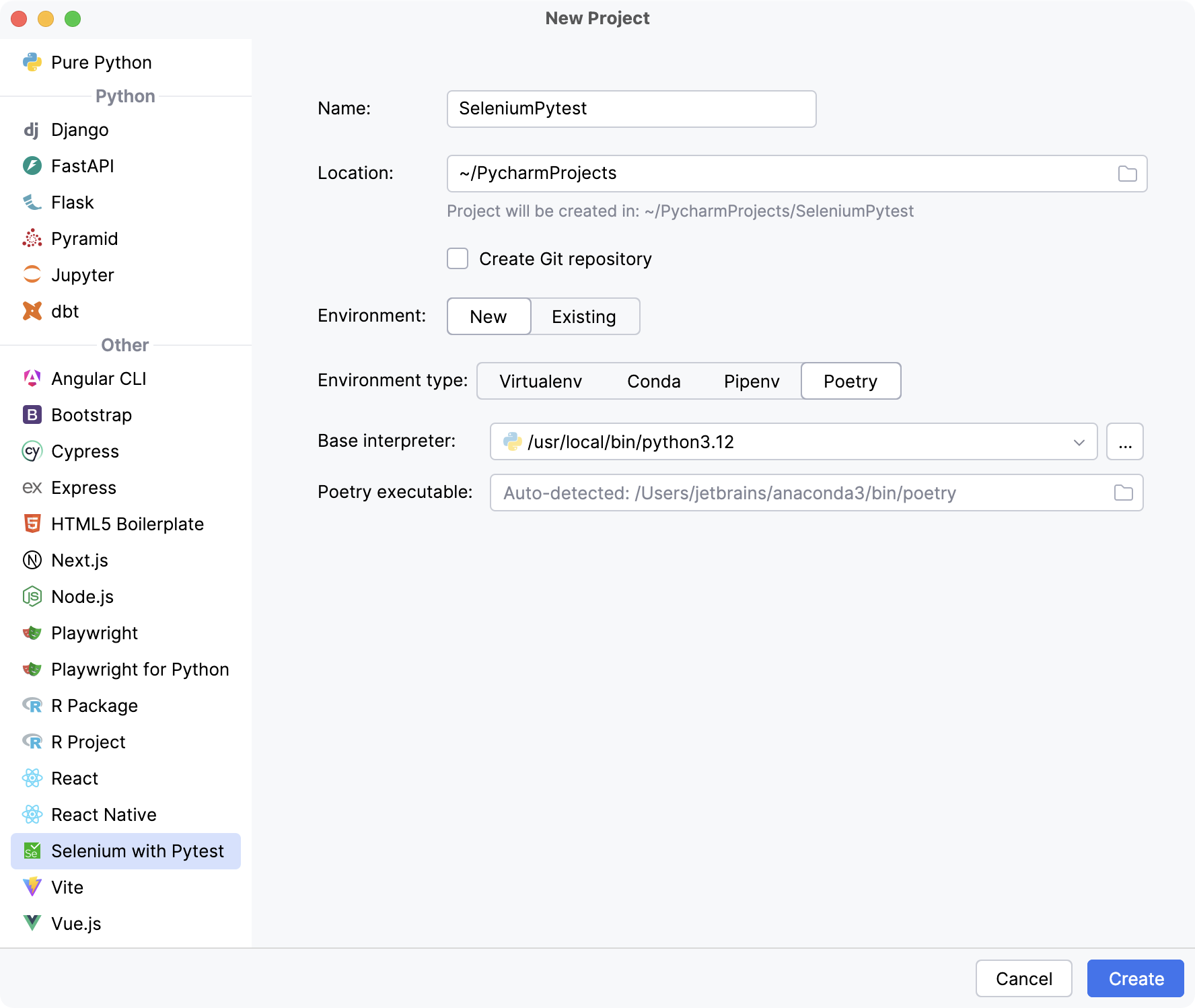 配置新的 Poetry 环境 配置新的 Poetry 环境