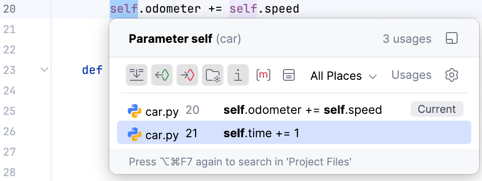 Show Usages popup Show Usages popup