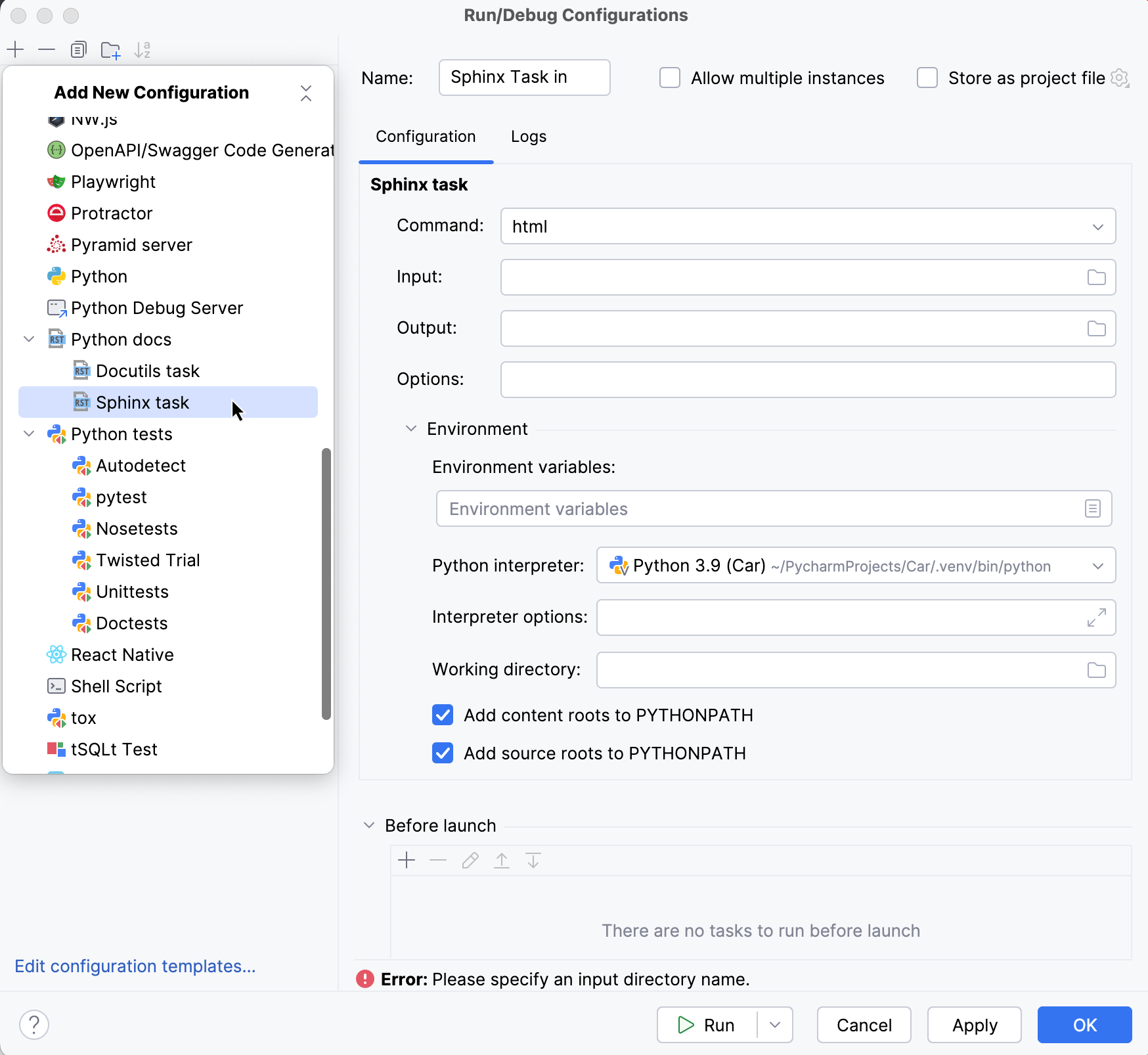 Generate Sphinx documentation