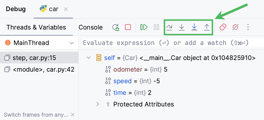 Stepping toolbar Stepping toolbar