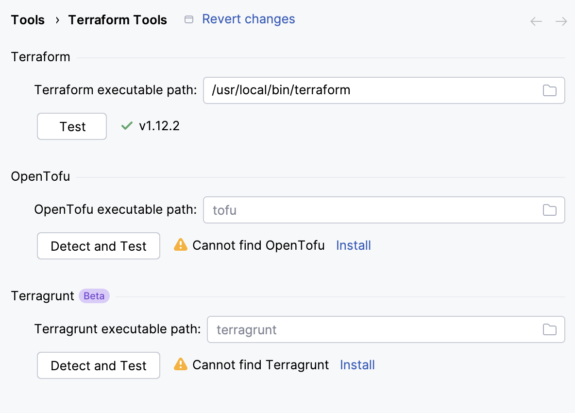 Terraform Tools settings Terraform Tools settings